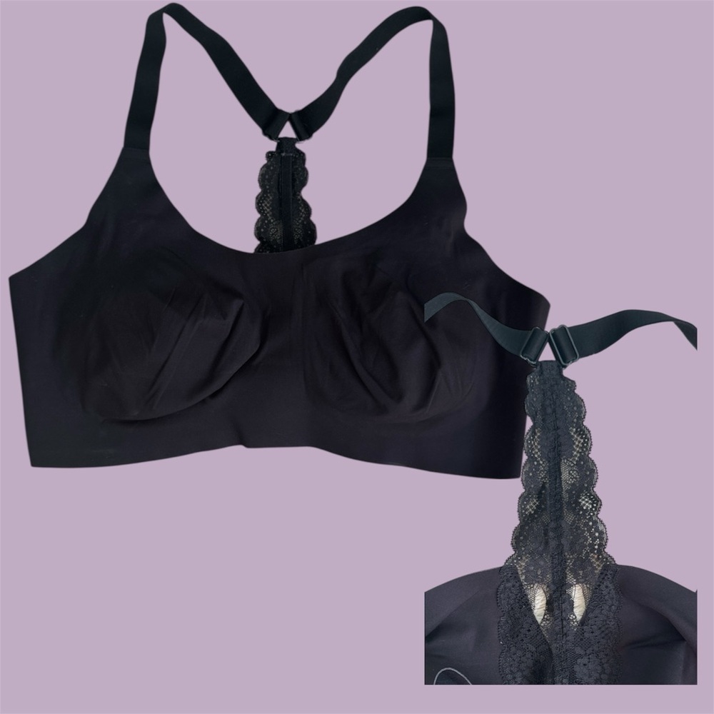 knix Black Lace Racerback Wireless Bra sz L+ 36 D/DD/DDD/E